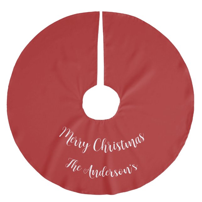 Personalise Red White Merry Christmas Happy Holida Brushed Polyester Tree Skirt (Front)