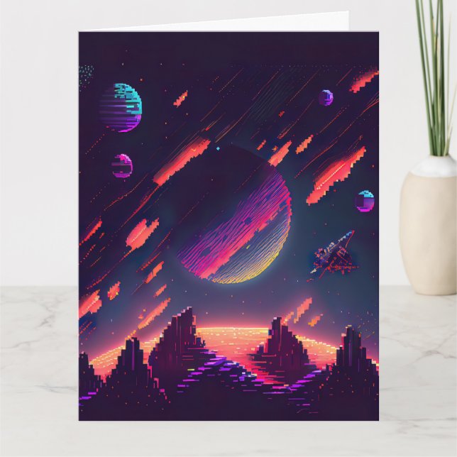 Personalise - Retro 8Bit Pixelated Space Art Card (Front)