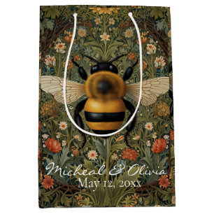Personalise retro bumblebee boho botanical floral  medium gift bag