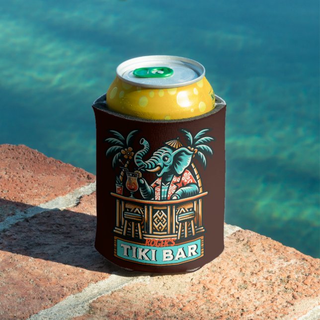 Personalise Retro Elephant Tiki Bar Can Cooler (In Situ Pool)