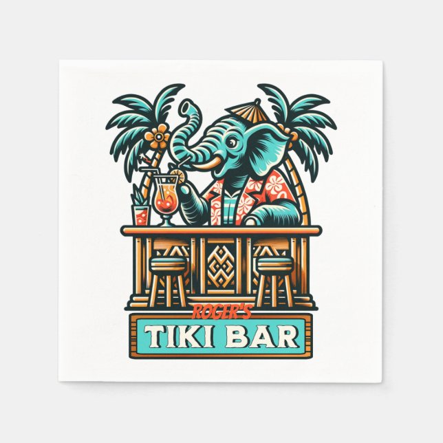 Personalise Retro Elephant Tiki Bar Napkin (Front)