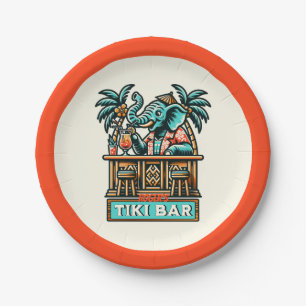 Personalise Retro Elephant Tiki Bar Paper Plate