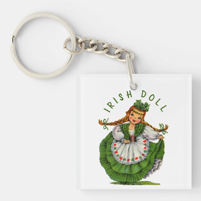 Personalise Retro Irish Doll Logo St Patricks Day Key Ring (Front)