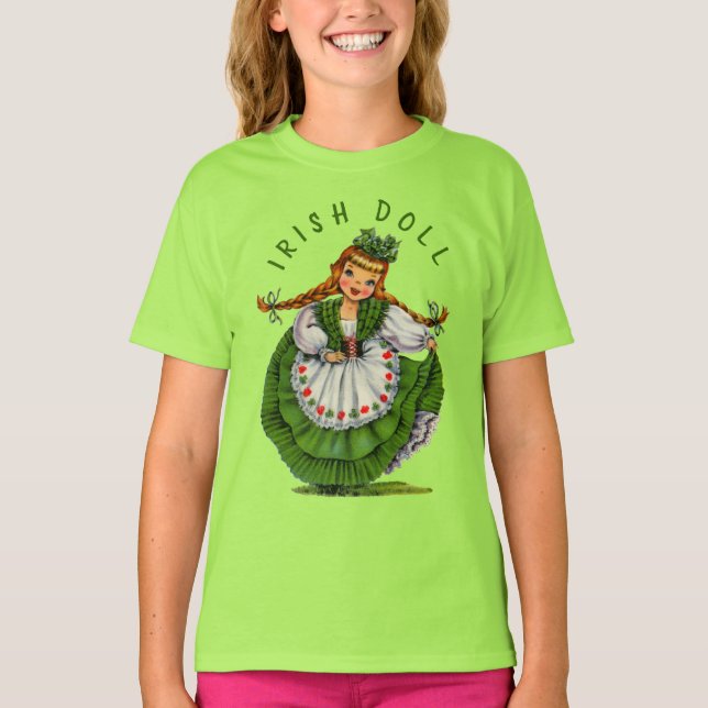 Personalise Retro Irish Doll Logo St Patricks Day T-Shirt (Front)