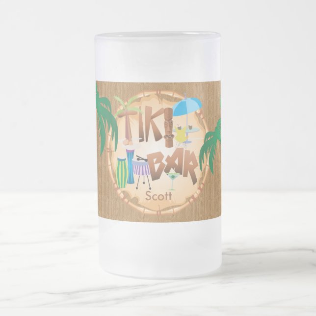 Personalise Retro Tiki Bar Party Frosted Glass Beer Mug (Center)