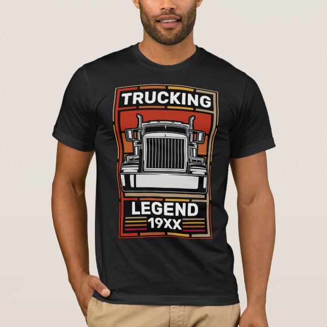 Personalise Retro Trucker Legend Semi Truck Driver T-Shirt (Front)