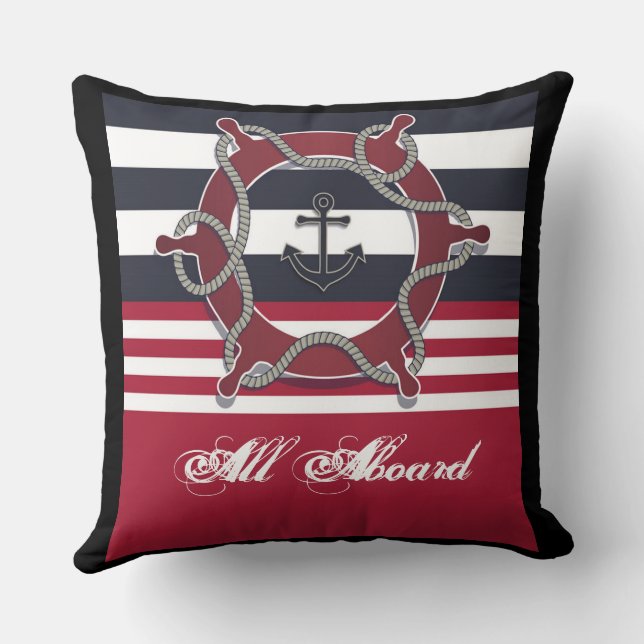 Personalise Reversible Marine Pattern Rudder Rope  Cushion (Back)