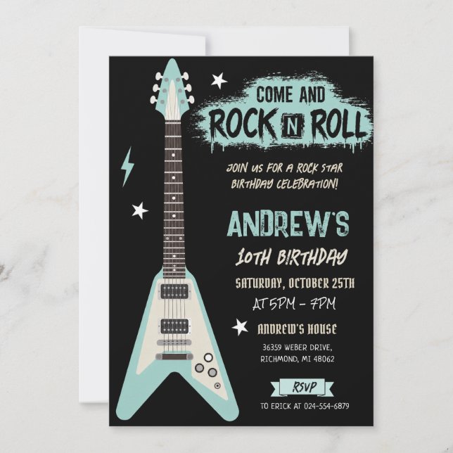 Personalise Rock Star kid Birthday Invitation (Front)