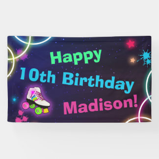 Personalise Roller Skating Neon Birthday Banner