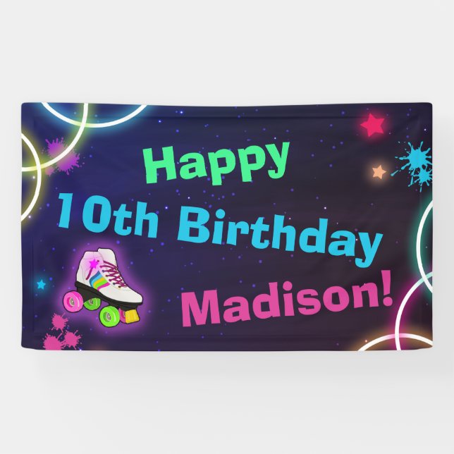 Personalise Roller Skating Neon Birthday Banner (Horizontal)