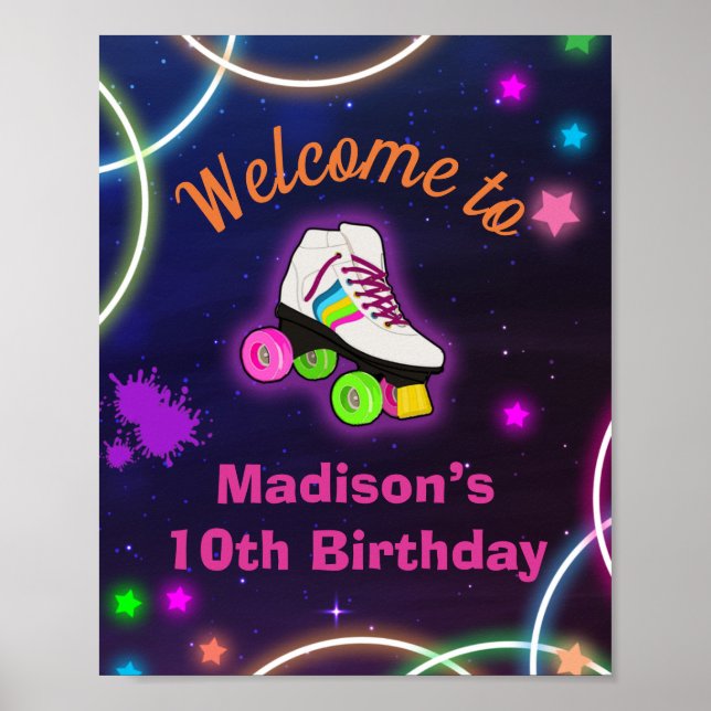 Personalise Roller Skating Neon Welcome Poster (Front)