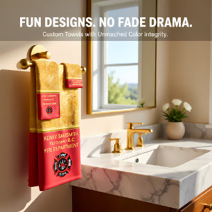 Personalise romantic Fire Department logo Bath Towel Set
