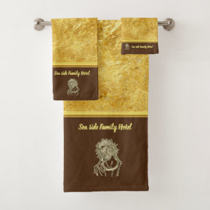 Personalise romantic Jesus gold foil with brown Bath Towel Set
