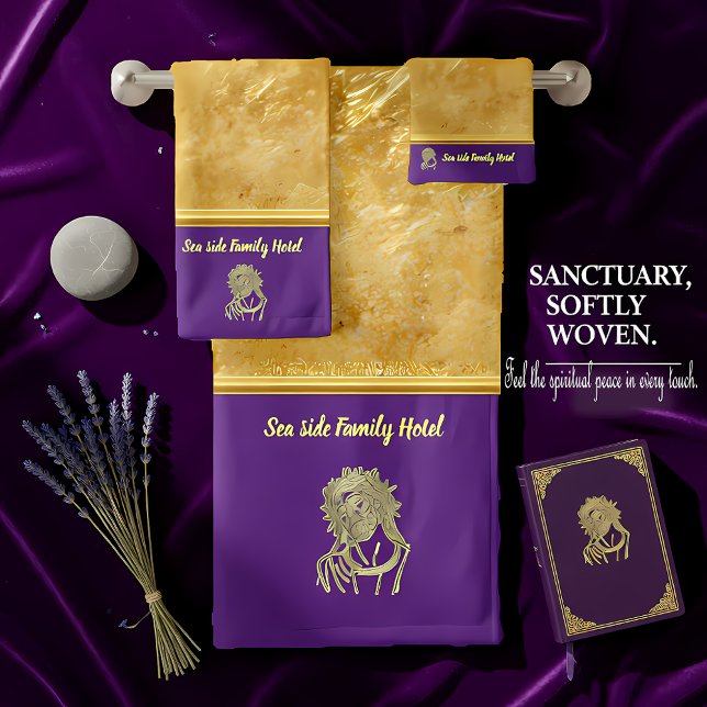 Personalise romantic Jesus gold foil with purple Bath Towel Set (Creator Uploaded)