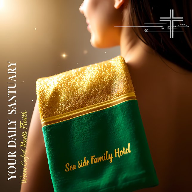 Personalise romantic modern gold with lime green bath towel set (Creator Uploaded)