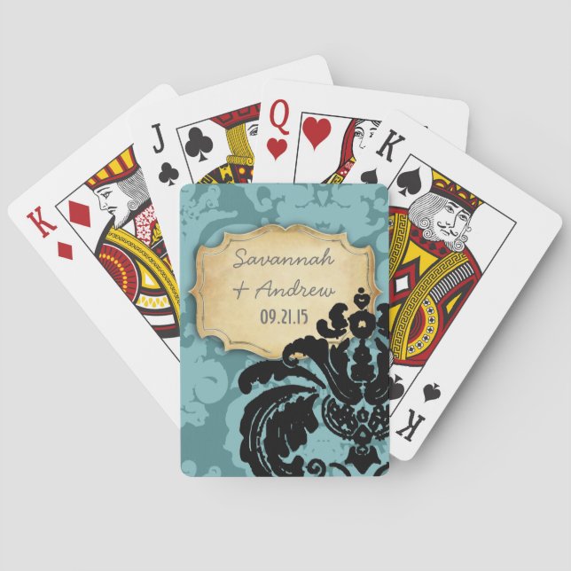 Personalise Romantic Vintage Damask Gold Plate Playing Cards (Back)