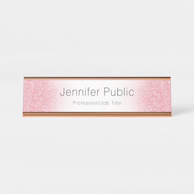 Personalise Rose Gold Modern Elegant Template Desk Name Plate (Front)