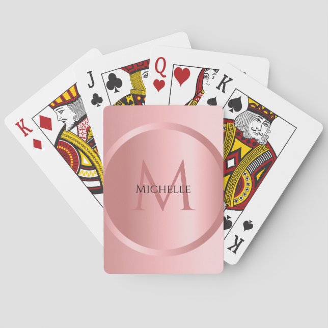Personalise Rosegold Monogram Elegant Template Playing Cards (Back)