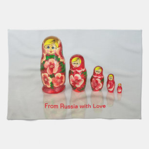 Personalise Russian Matryoshka stacking dolls Tea Towel