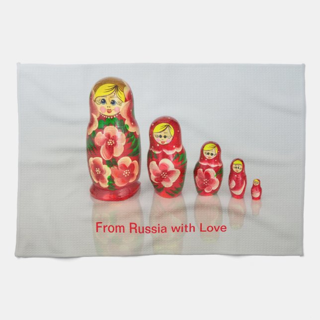 Personalise Russian Matryoshka  stacking dolls Tea Towel (Horizontal)