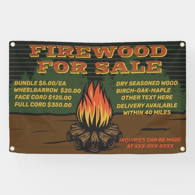 Personalise Rustic Firewood For Sale Bundle Cord  Banner (Horizontal)