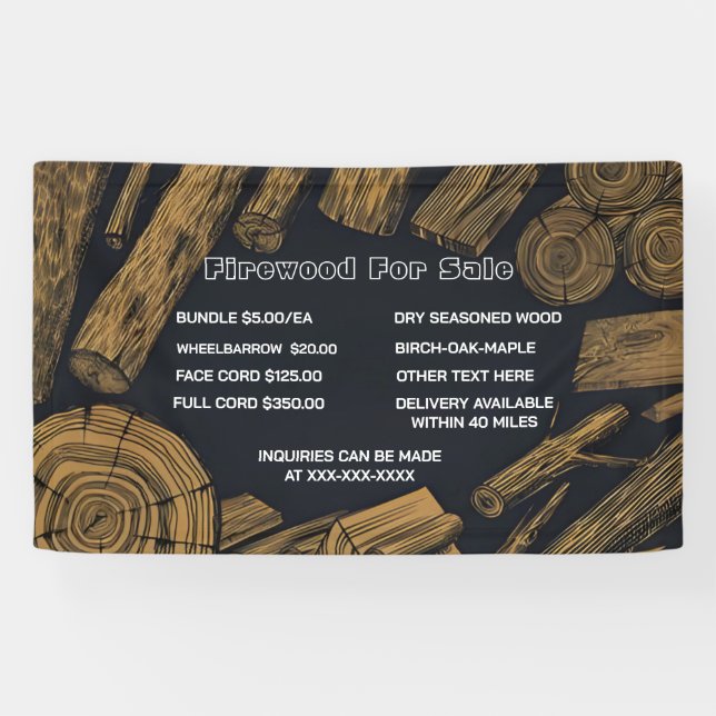 Personalise Rustic Firewood For Sale Bundle Cord Banner (Horizontal)