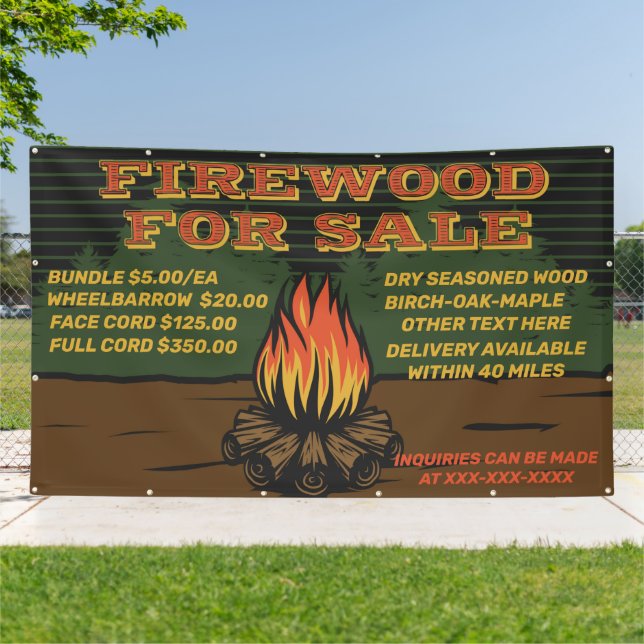 Personalise Rustic Firewood For Sale Bundle Cord  Banner (Outside)