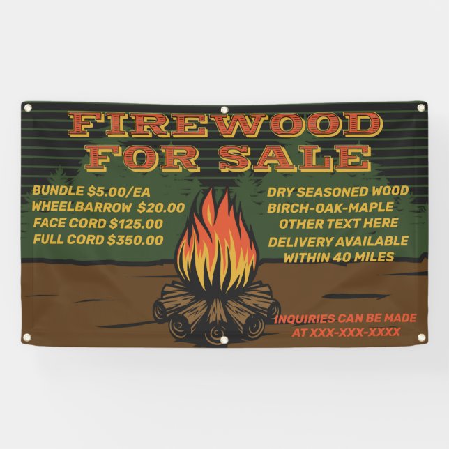 Personalise Rustic Firewood For Sale Bundle Cord Banner (Horizontal)