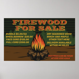Personalise Rustic Firewood For Sale Bundle Cord Poster