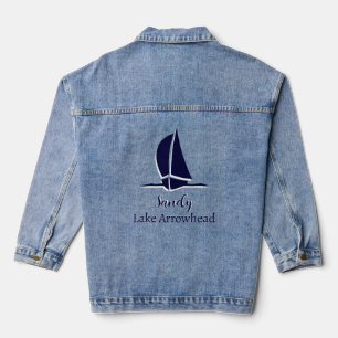 Personalise Sailboat Silhouette Navy Blue White Denim Jacket