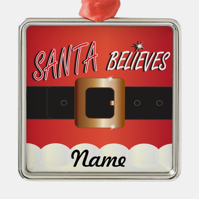 Personalise Santa Believes Metal Tree Decoration (Front)