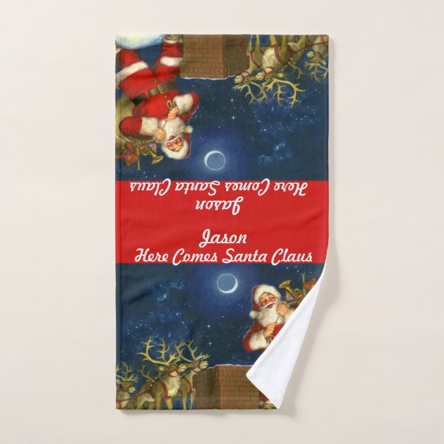 Personalise  Santa Christmas Hand Towel YOUR NAME (Hand Towel)