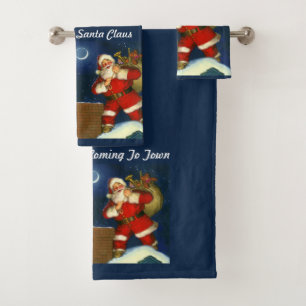 Personalise Santa Claus Christmas on Blue Bath Tow Bath Towel Set