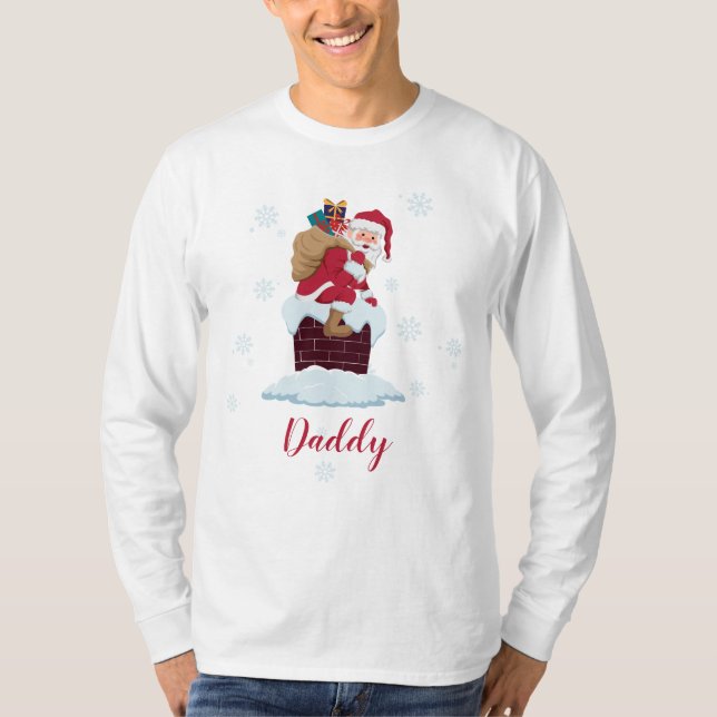Personalise Santa on Roof Chimney Christmas Trip T-Shirt (Front)