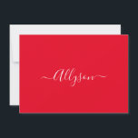 Personalise Script Name & Message, Red Holiday Card<br><div class="desc">Personalise your name In white script text and message (or leave blank) on red background. Click “Customise” to change colours and type styles.</div>