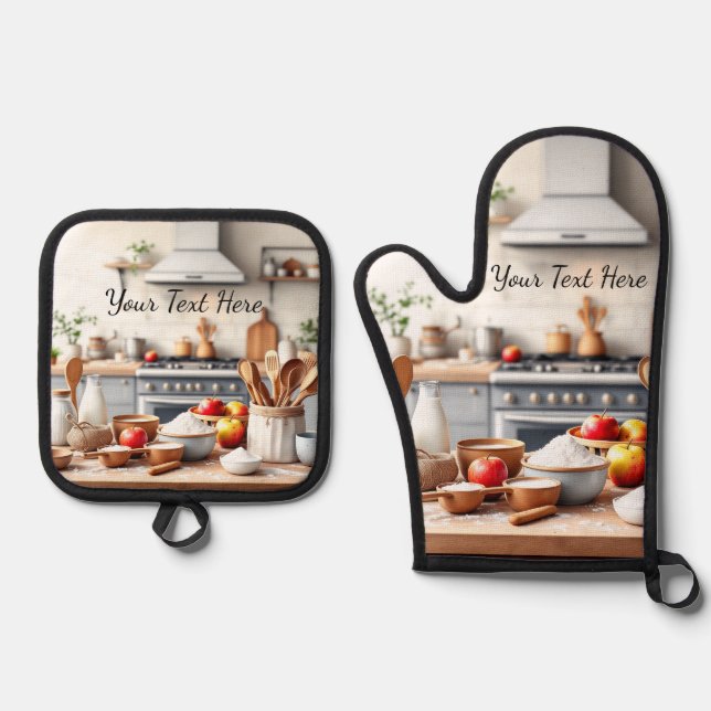 Personalise Set of 2 Kitchen Oven Mitt Potholder (Front)