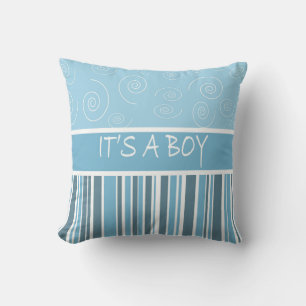 Personalise Shades of Blue Stripe Its a Boy Cushion