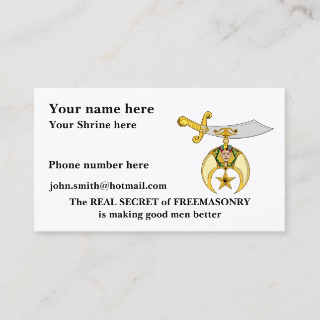 Personalise Shriners Business Card (Front)