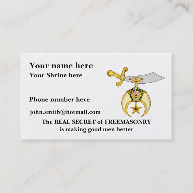 Personalise Shriners Business Card (Front)