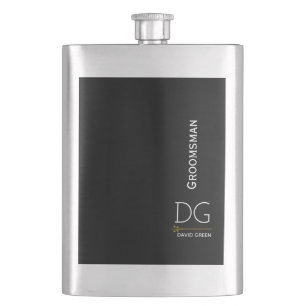 Personalise Silver and Black Groomsman Hip Flask