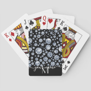 Personalise Silver Diamond Bling rhinestone Playing Cards