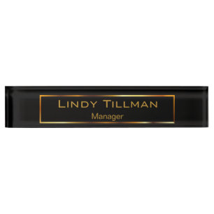 Personalise, Simple Black & Gold Nameplate