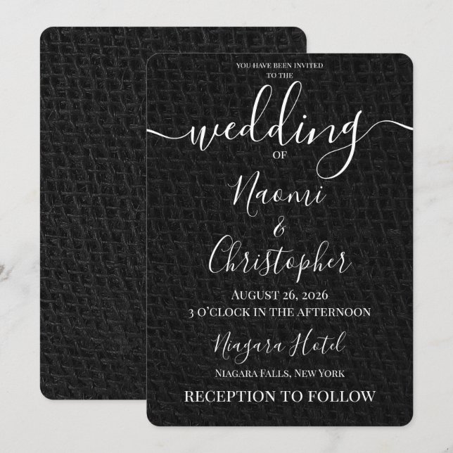 Personalise: Simple Black Net Texture Wedding Invitation (Front/Back)