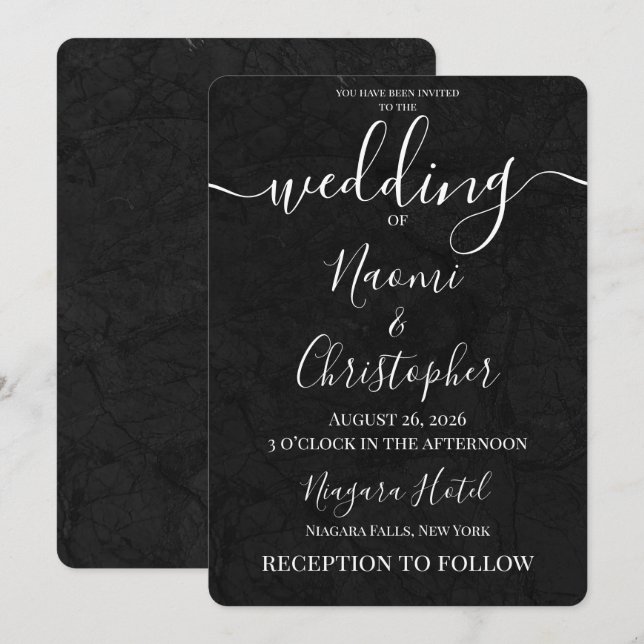 Personalise: Simple Black Stone Texture Wedding Invitation (Front/Back)