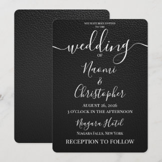 Personalise: Simple Black Vinyl Texture Wedding Invitation