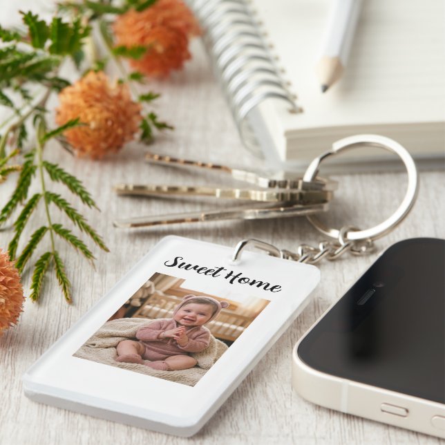 personalise simple custom Rectangle (double-sided) Key Ring (Front Right)