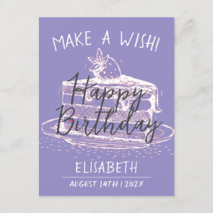 Personalise Simple Sweet Cake Make A Wish Birthday Postcard