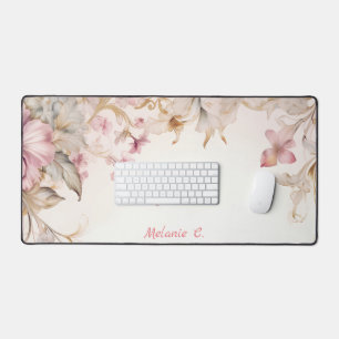 Personalise Simple Vintage Floral Watercolor Desk Mat