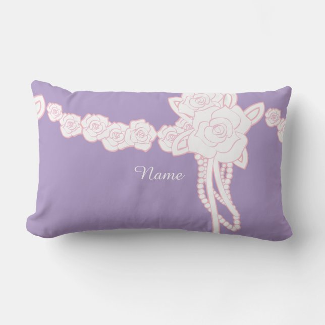 Personalise Single  Flower Trim Lilac Decorator  Lumbar Cushion (Front)