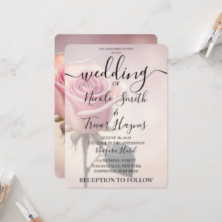 Personalise: Single Pink Rose Wedding Invitation